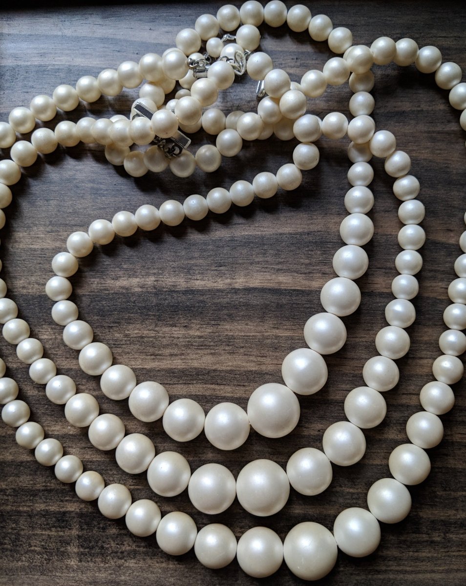 Vintage 50s 60s Necklace Multi Strand Cream Matte Beads Necklace - Dirty30 Vintage