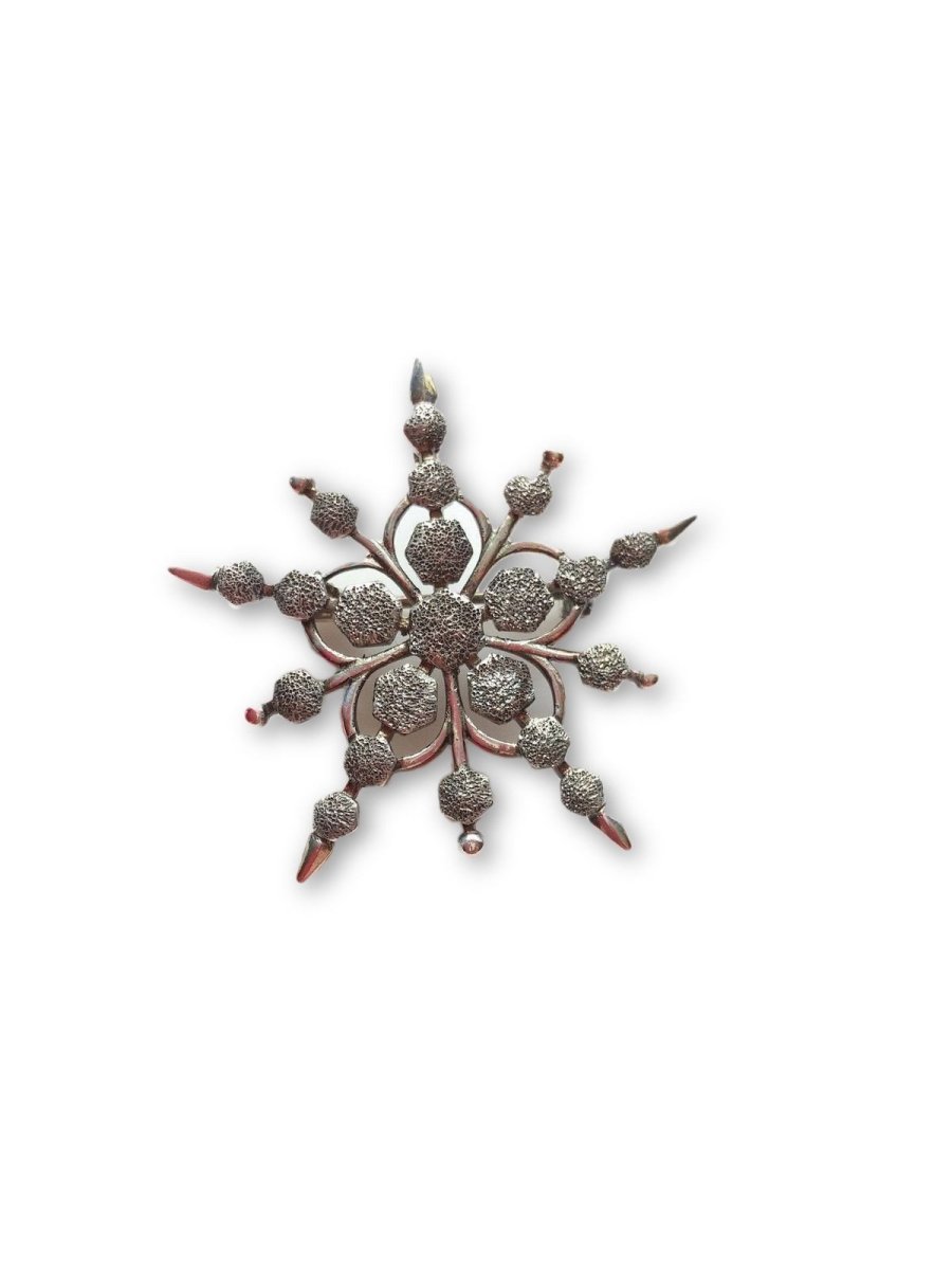 Vintage 50s 60s Snowflake Starburst Pendant Brooch Silver Tone - Dirty30 Vintage