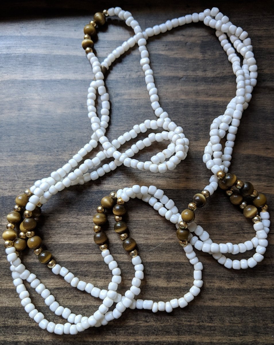 Vintage 60s Triple Strand Necklace Twisted White Beads - Dirty30 Vintage