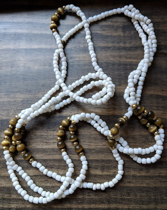 Vintage 60s Triple Strand Necklace Twisted White Beads - Dirty30 Vintage
