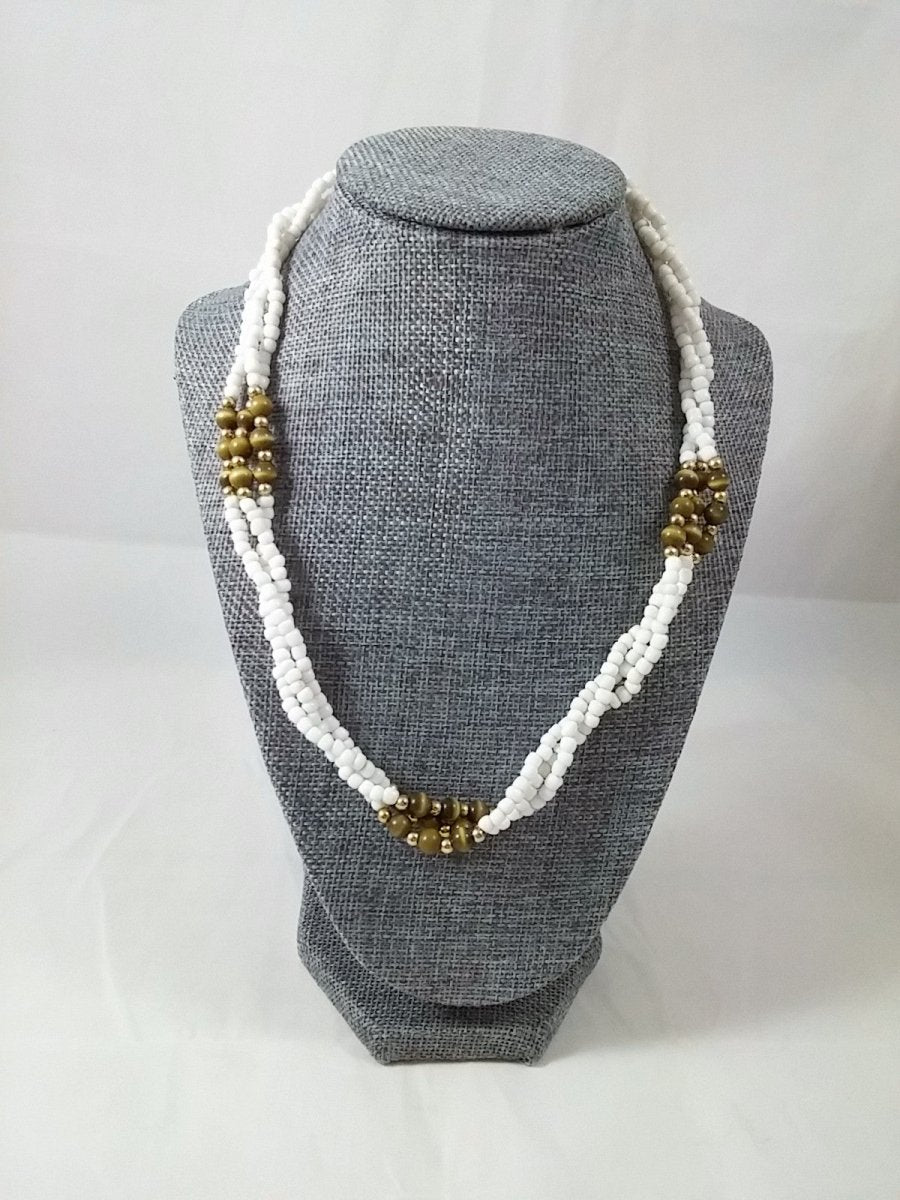Vintage 60s Triple Strand Necklace Twisted White Beads - Dirty30 Vintage