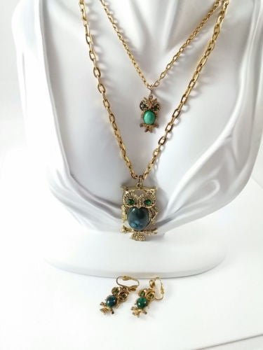 Vintage 70s Owl Agate Layered Necklace & Earring Set - Dirty30 Vintage