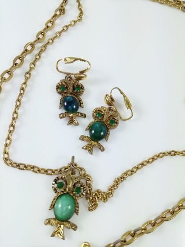 Vintage 70s Owl Agate Layered Necklace & Earring Set - Dirty30 Vintage
