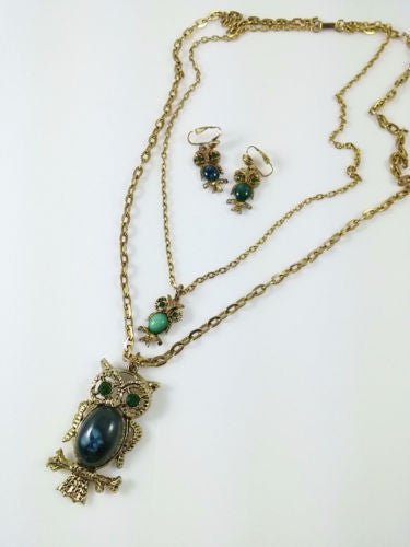 Vintage 70s Owl Agate Layered Necklace & Earring Set - Dirty30 Vintage