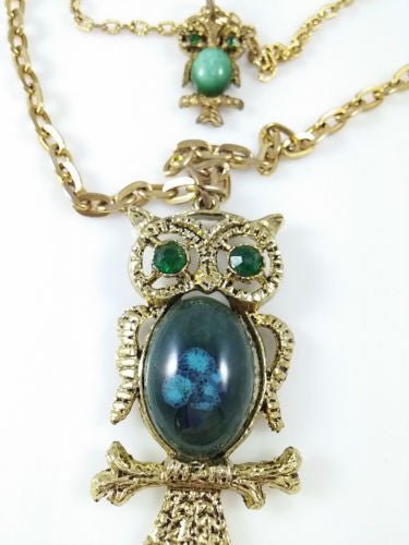 Vintage 70s Owl Agate Layered Necklace & Earring Set - Dirty30 Vintage