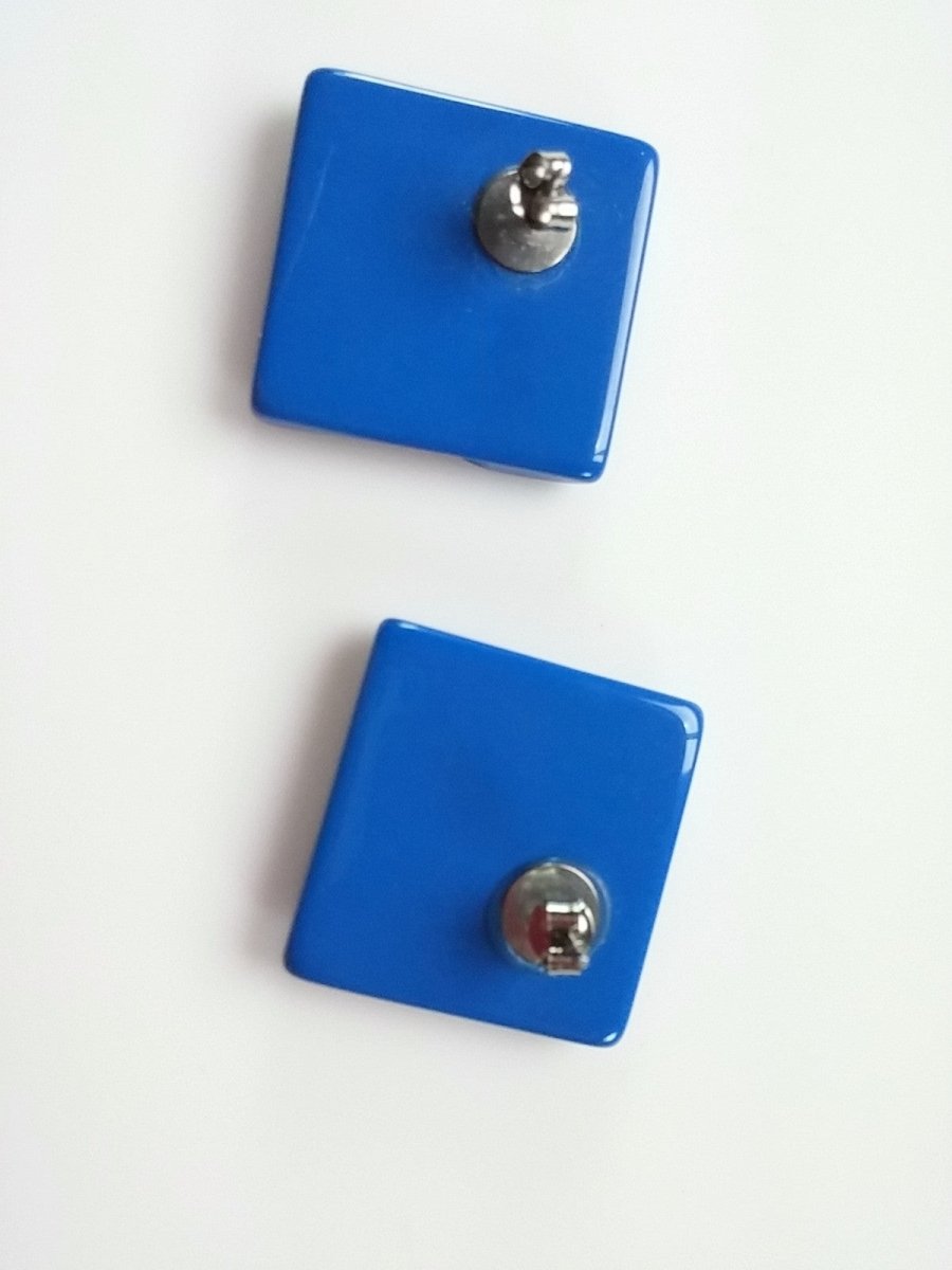 Vintage 80s Blue Earrings Bold Celluloid Post Back Square Statement Piece - Dirty30 Vintage