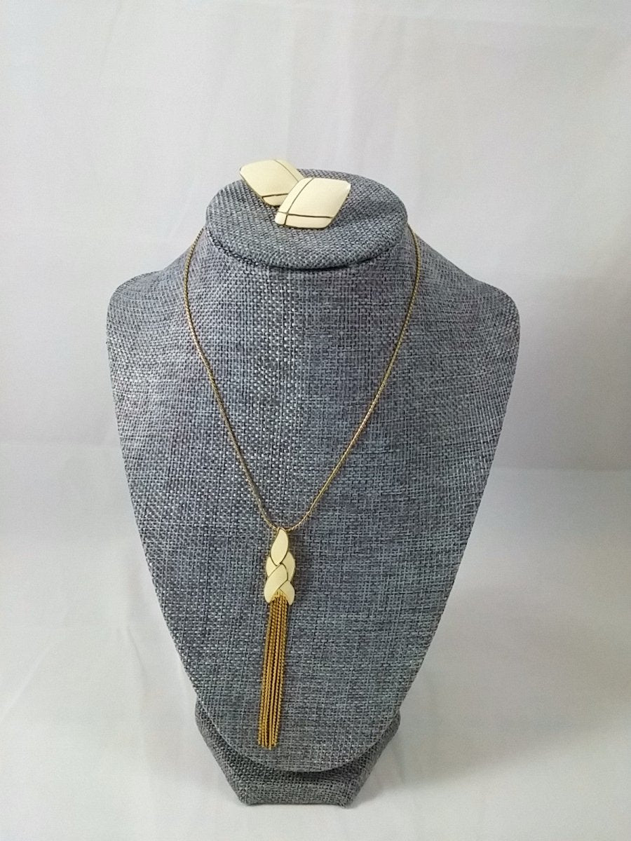 Vintage 80s Direction One Tassel Necklace & Un - Signed Earrings - Dirty30 Vintage
