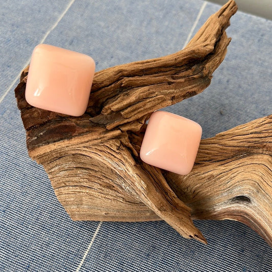 Vintage 80s Peach Earrings Bold Celluloid Post Back Square Statement Piece - Dirty30 Vintage