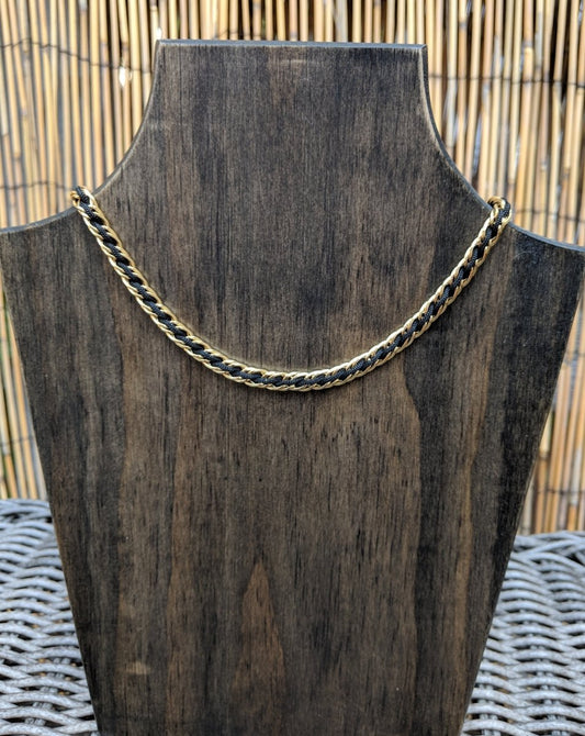 Vintage 80s Trifari Necklace Gold Tone Chain w/ Black Cord - Dirty30 Vintage