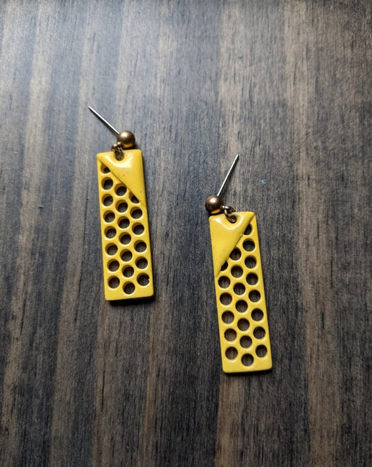 Vintage 80s/90s Geometric Yellow Dangle Earrings - Dirty30 Vintage