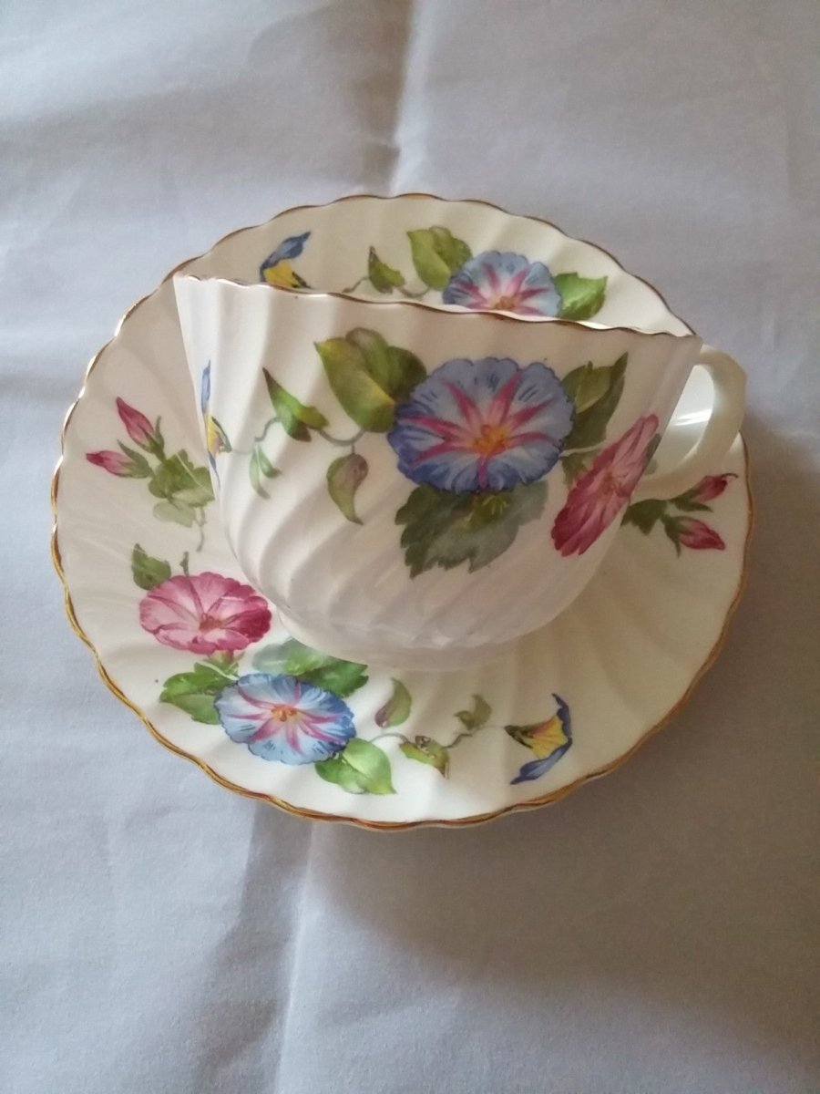 Vintage Aynsley English Bone China Swirl Morning Glory Pattern Tea Cup and Saucer - Dirty30 Vintage