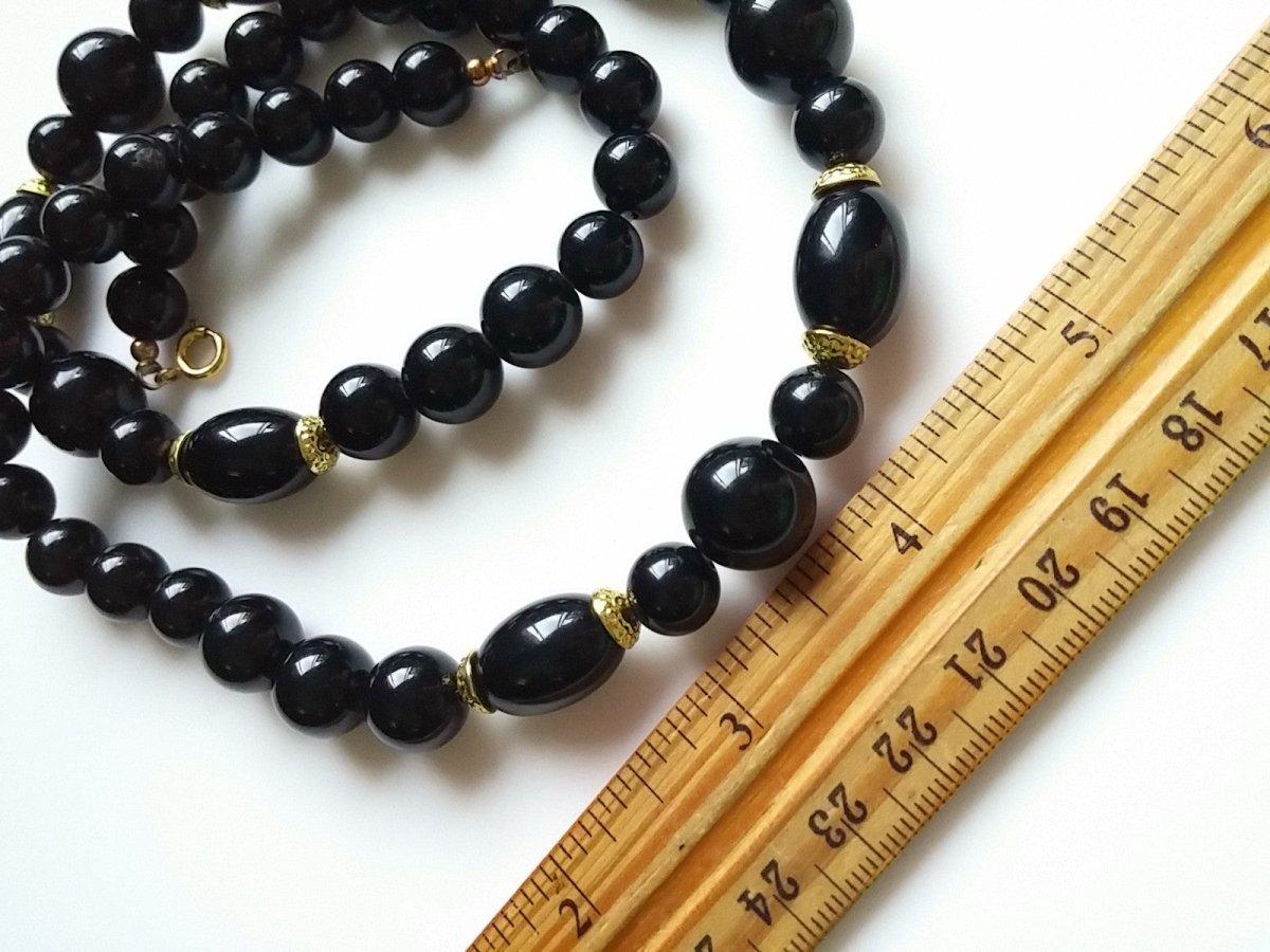 Vintage Black and Gold Beaded "20 Necklace - Dirty30 Vintage