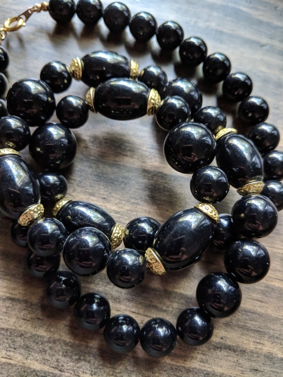 Vintage Black and Gold Beaded "20 Necklace - Dirty30 Vintage