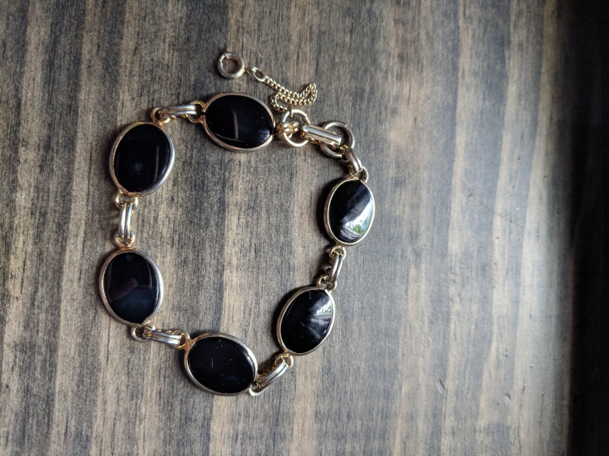 Vintage Black & Gold Plate Oval Link Bracelet - Dirty30 Vintage