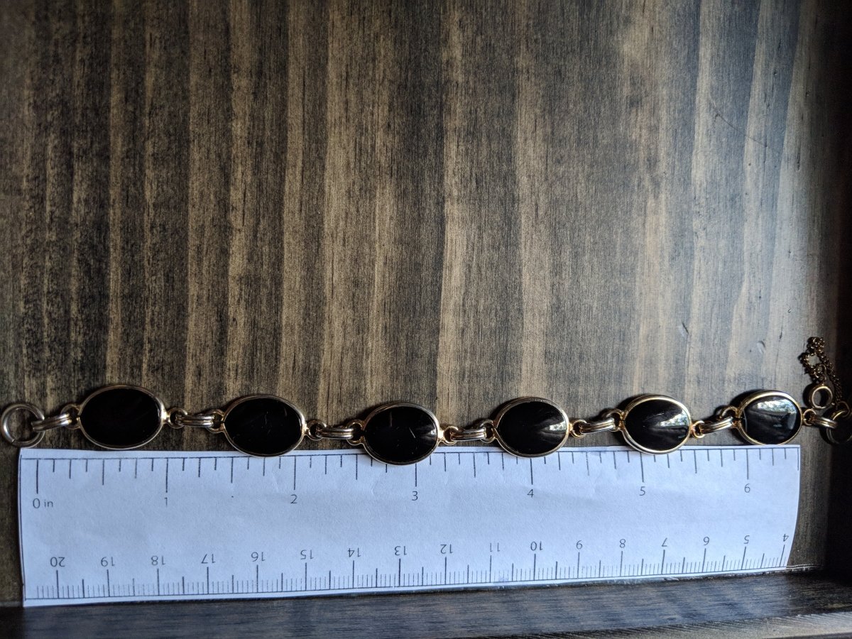 Vintage Black & Gold Plate Oval Link Bracelet - Dirty30 Vintage