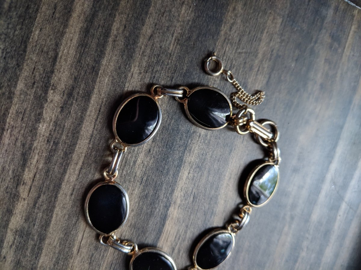 Vintage Black & Gold Plate Oval Link Bracelet - Dirty30 Vintage