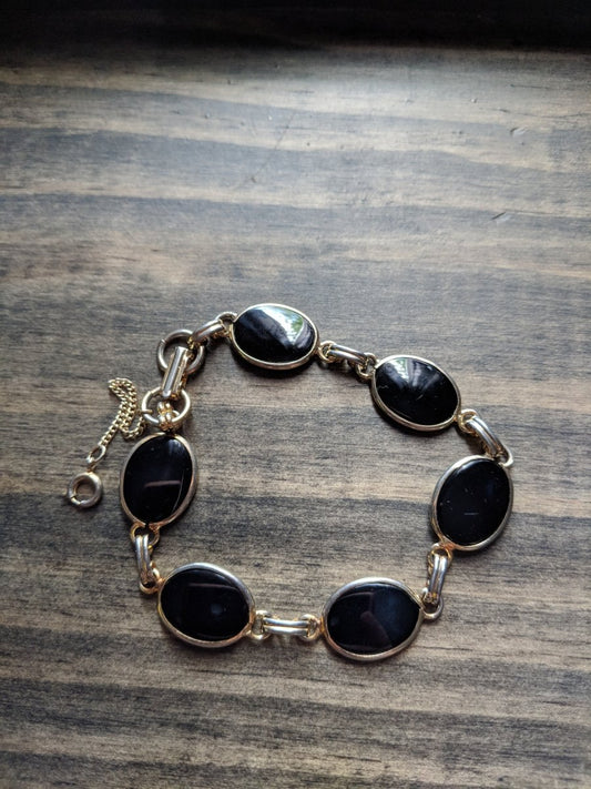 Vintage Black & Gold Plate Oval Link Bracelet - Dirty30 Vintage