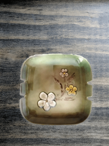 Vintage Bovano Ash Tray Enamel on Copper Mid Century Modern Ashtray Green w/ Flowers Square - Dirty30 Vintage