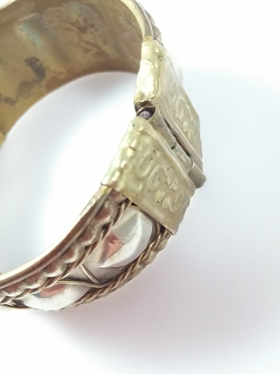 Vintage Bracelet Bangle Brass Tone Push Pin Hinged Cuff Bold - Dirty30 Vintage