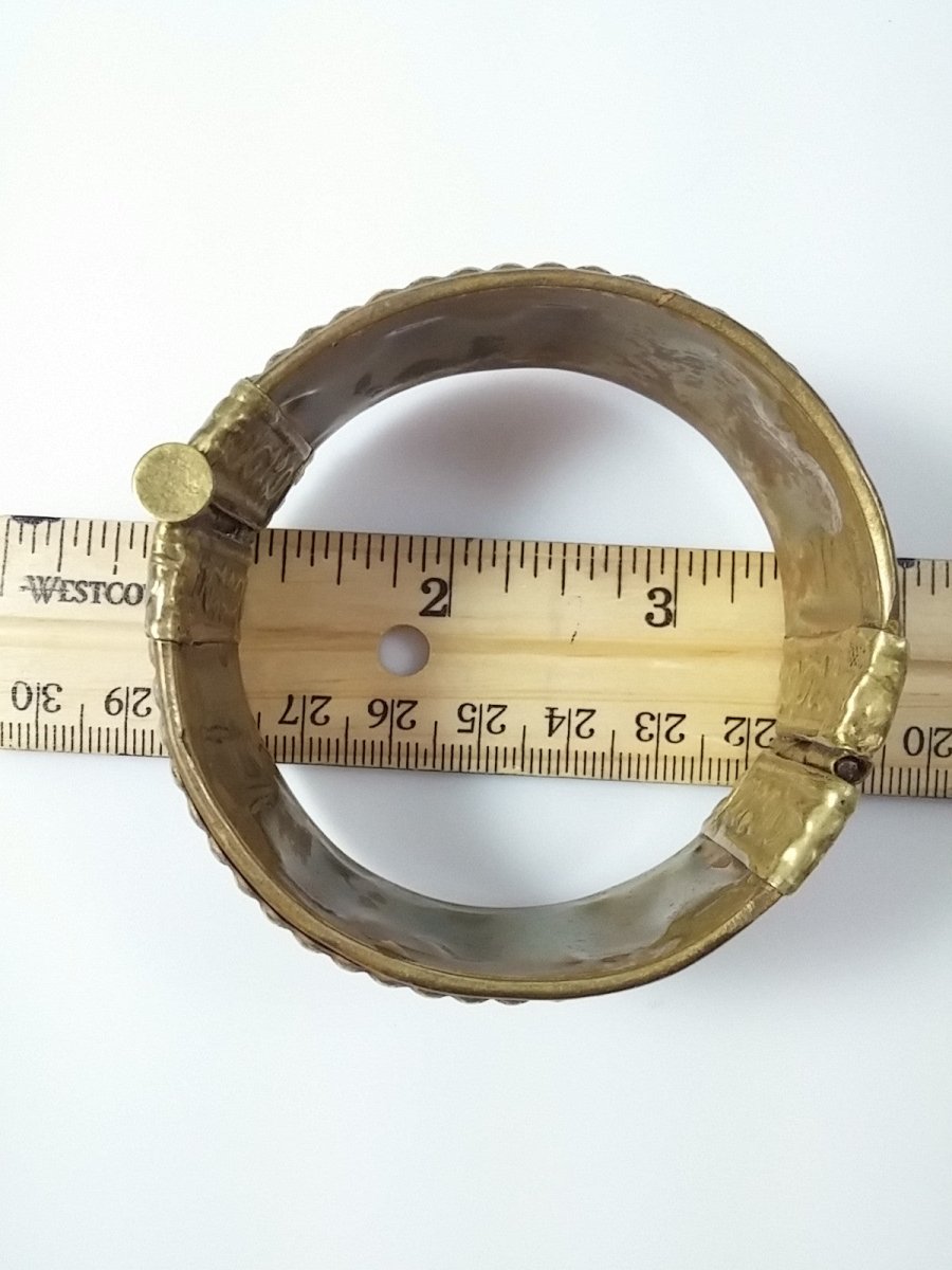 Vintage Bracelet Bangle Brass Tone Push Pin Hinged Cuff Bold - Dirty30 Vintage