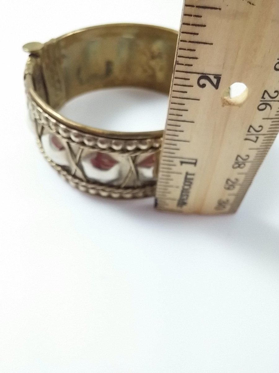 Vintage Bracelet Bangle Brass Tone Push Pin Hinged Cuff Bold - Dirty30 Vintage