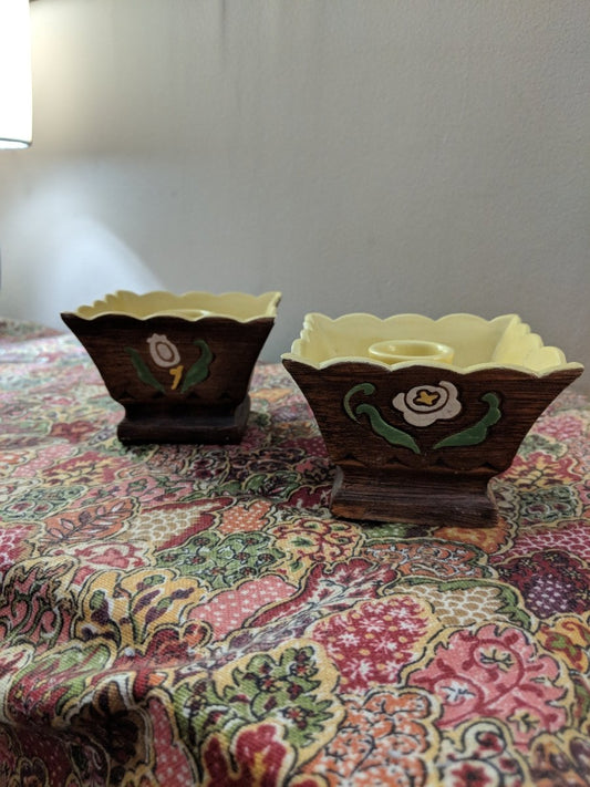Vintage Brayton Laguna Brown Ceramic Pottery Candlestick Holders - Dirty30 Vintage