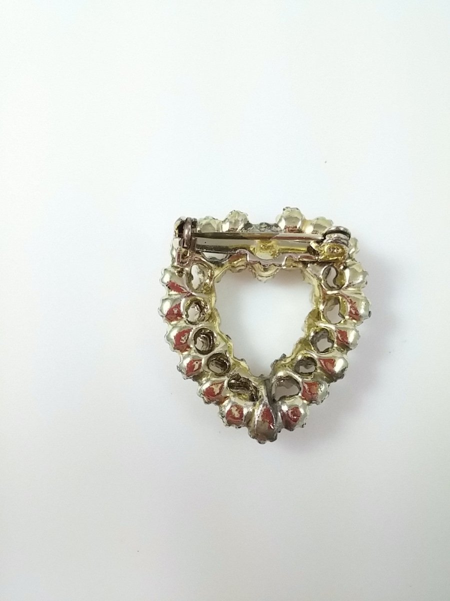 Vintage Brooch Heart Shape Faux Pearl and Aurora Borealis - Dirty30 Vintage