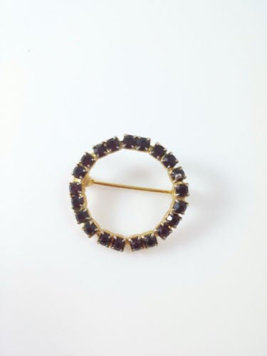 Vintage Circle Brooch - Red Glass Stones Gold Tone - Dirty30 Vintage