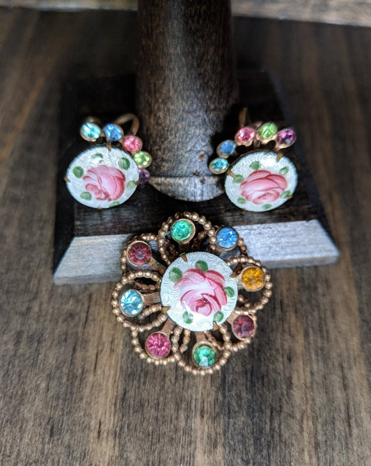 Vintage Copper Tone Brooch and Earring Set - Dirty30 Vintage