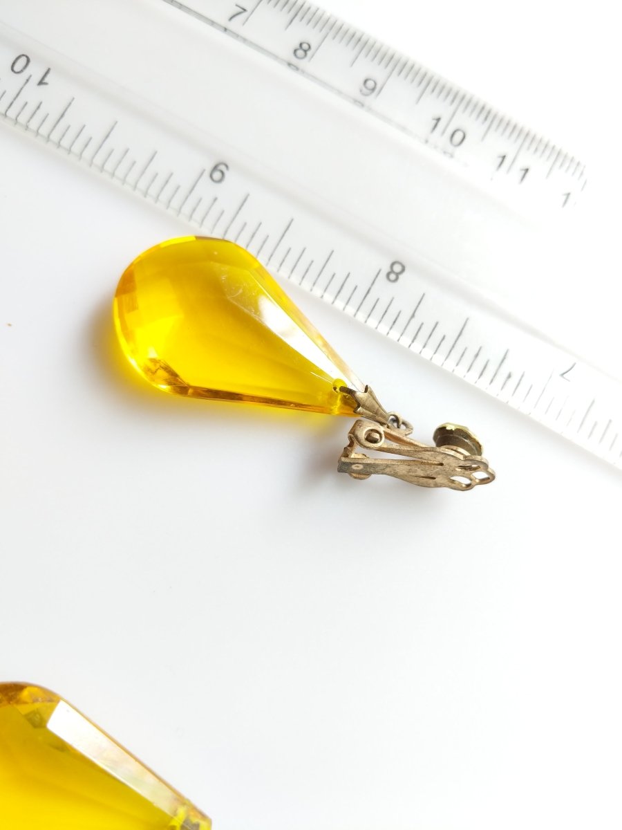 Vintage Drop Earrings - Citrine Color w/ Rhinestone Accent - Dirty30 Vintage