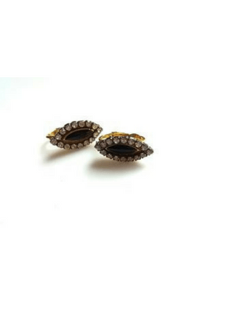 Vintage Earring Black Marquee Shaped Clear Rhinestone Trim Gold Tone - Dirty30 Vintage