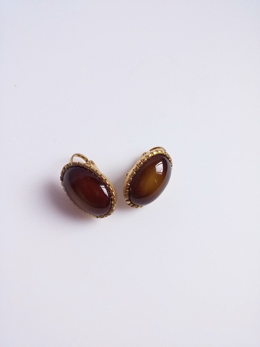 Vintage Earrings Oval Shaped Brown Center Stone - Dirty30 Vintage