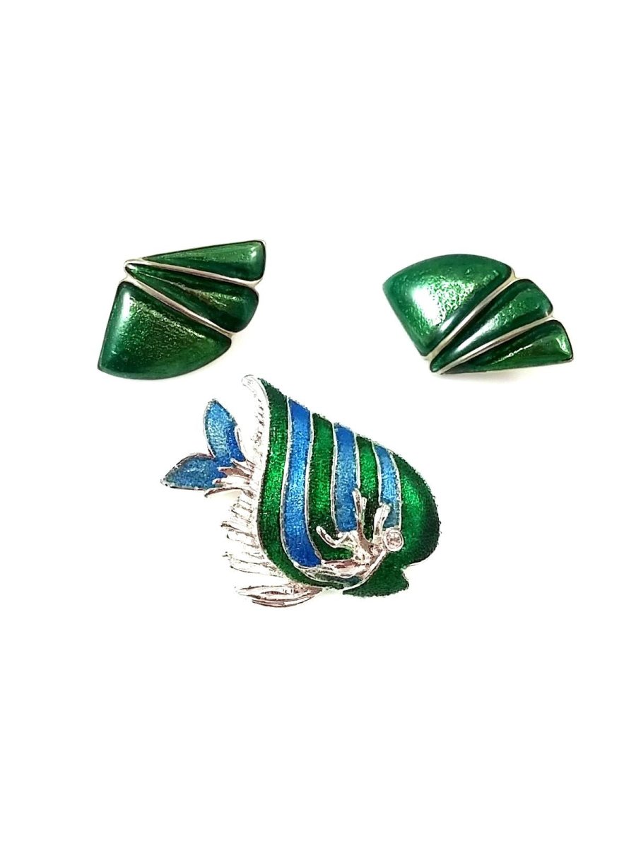 Vintage Enamel Fish Brooch and Earrings - Dirty30 Vintage