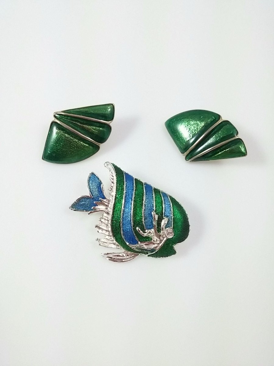 Vintage Enamel Fish Brooch and Earrings - Dirty30 Vintage