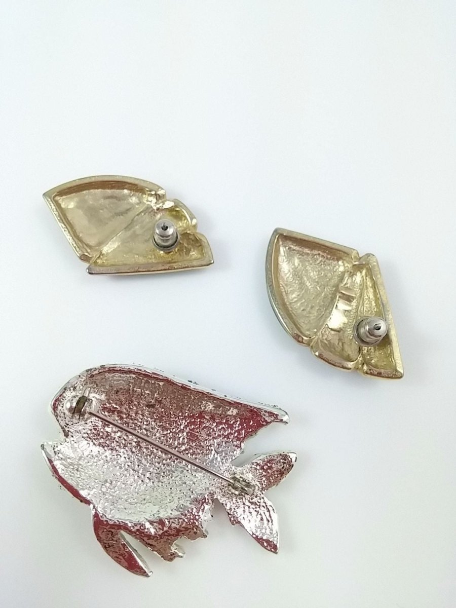 Vintage Enamel Fish Brooch and Earrings - Dirty30 Vintage