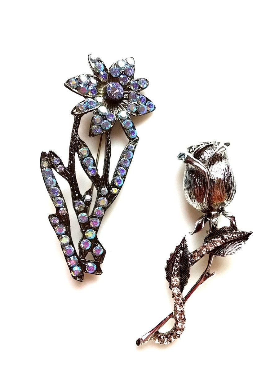Vintage Floral Rose Bud Brooch Duo - Dirty30 Vintage