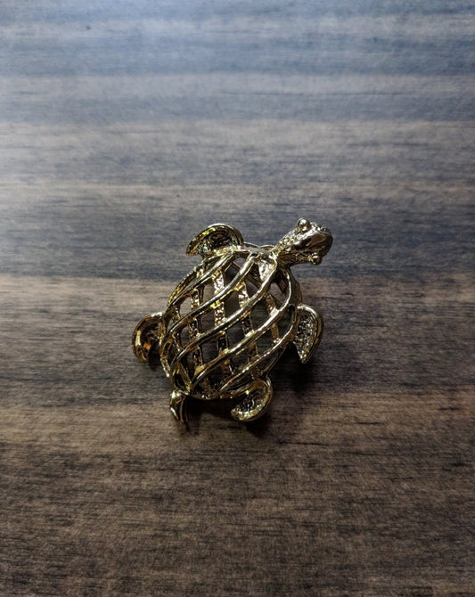 Vintage Gerry's Turtle Brooch Gold Tone Open Weave Tortoise - Dirty30 Vintage
