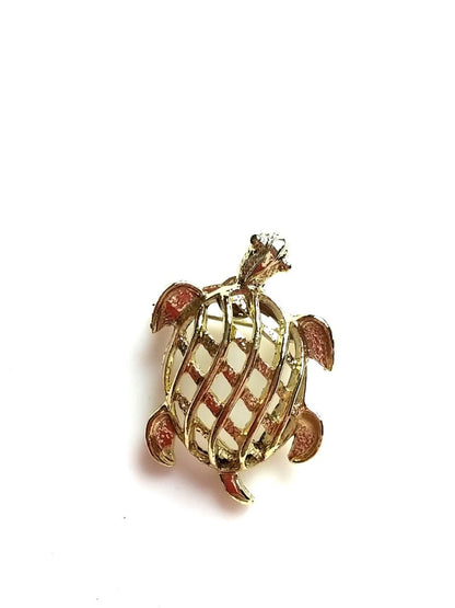 Vintage Gerry's Turtle Brooch Gold Tone Open Weave Tortoise - Dirty30 Vintage