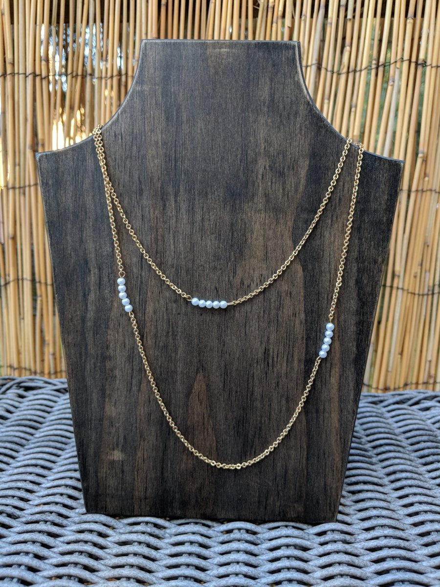 Vintage Gold Tone 40" Necklace w/ Faux Pearl Bar Stations - Dirty30 Vintage