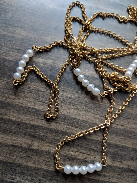 Vintage Gold Tone 40" Necklace w/ Faux Pearl Bar Stations - Dirty30 Vintage
