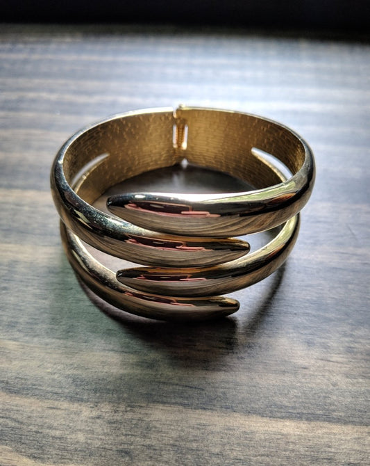 Vintage Gold Tone Hinge Cuff Bracelet - Dirty30 Vintage