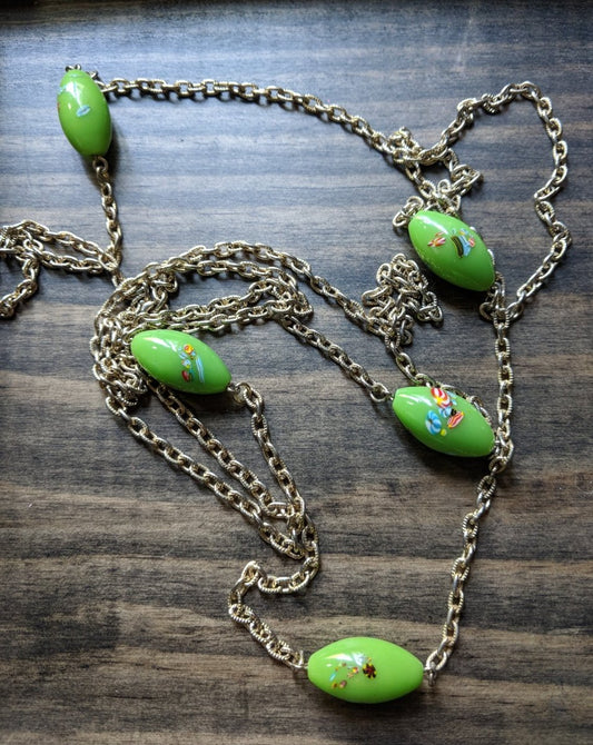 Vintage Green Glass Necklace - Dirty30 Vintage