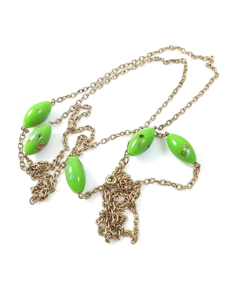 Vintage Green Glass Necklace - Dirty30 Vintage