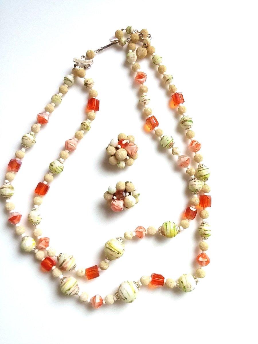 Vintage Japan Double Strand Necklace & Earring Set - Dirty30 Vintage