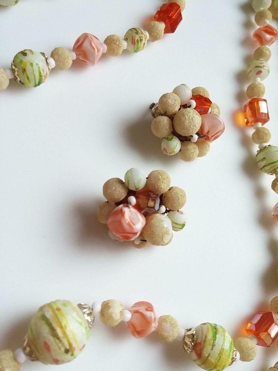 Vintage Japan Double Strand Necklace & Earring Set - Dirty30 Vintage
