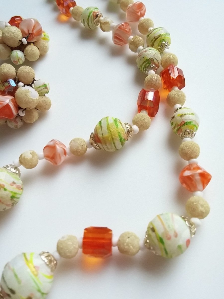 Vintage Japan Double Strand Necklace & Earring Set - Dirty30 Vintage