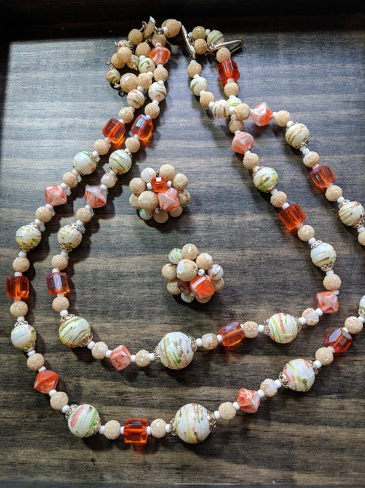 Vintage Japan Double Strand Necklace & Earring Set - Dirty30 Vintage