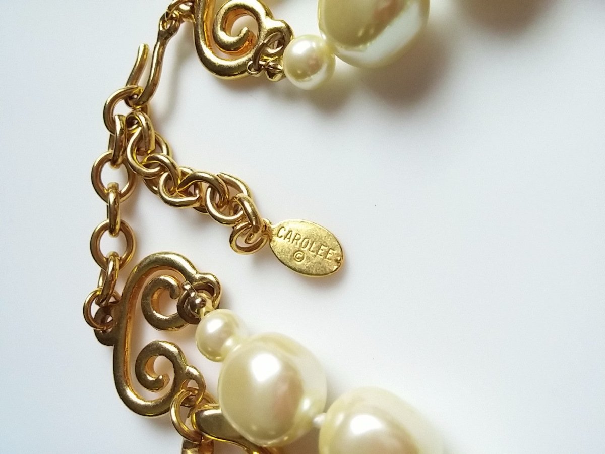 Vintage Judy Lee Choker Pearl & Gold Tone Necklace Bold Chunky - Dirty30 Vintage