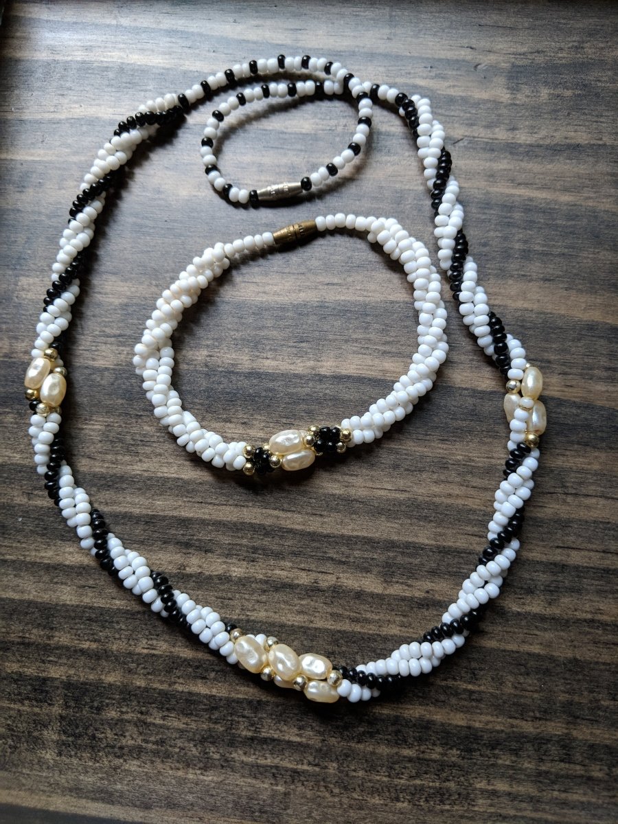 Vintage Necklace & Bracelet Set Black White - Dirty30 Vintage