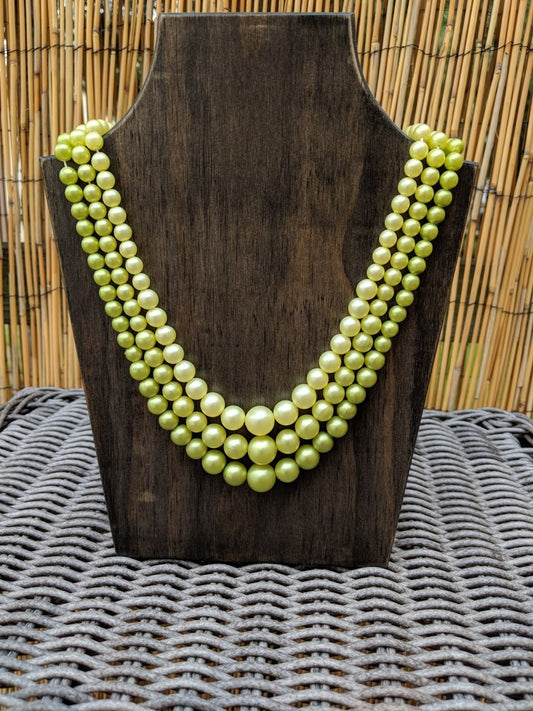 Vintage Necklace Green Triple Strand - Dirty30 Vintage